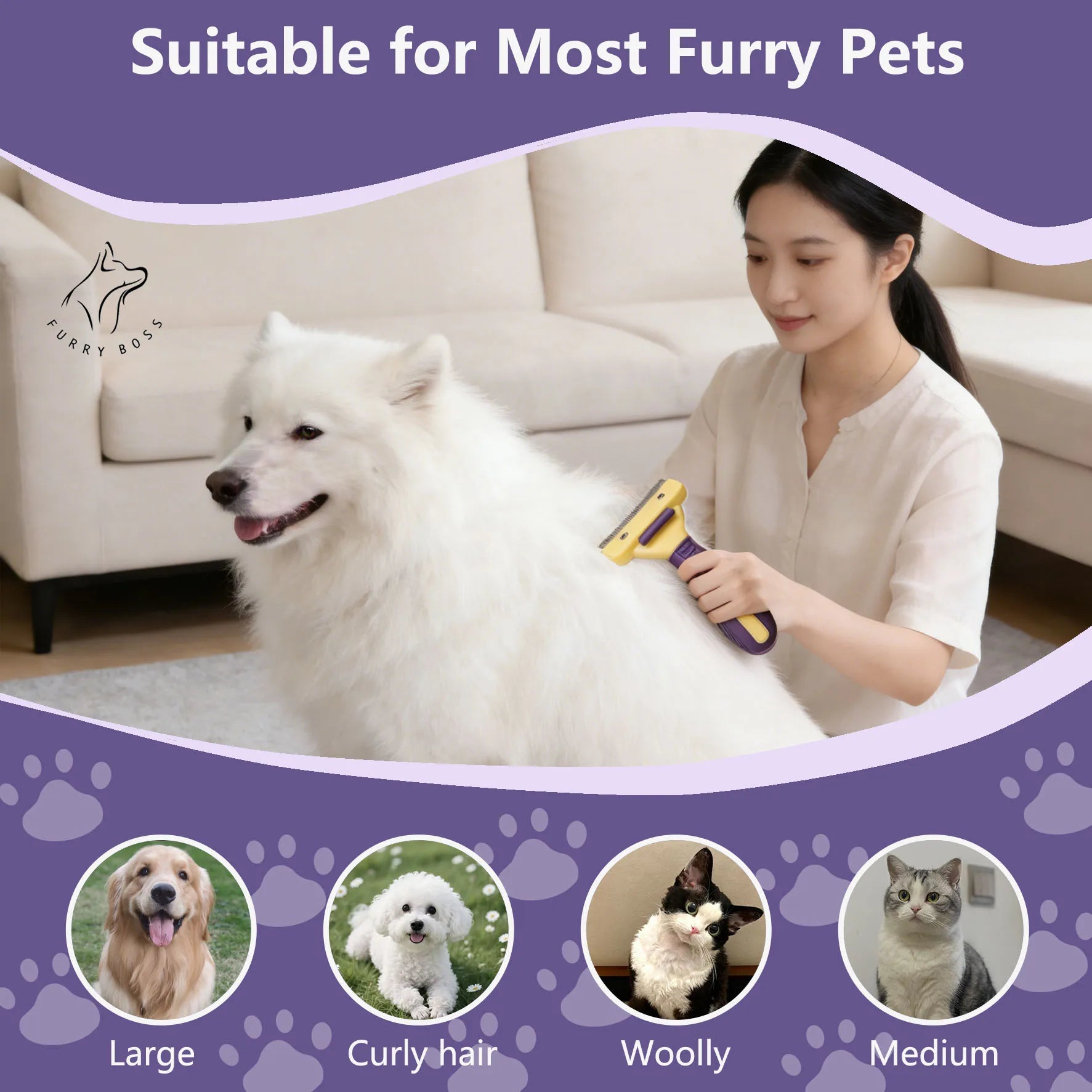 Pet Brush, Pet Grooming Tool, Deshedding Comb, Teddy and Golden Retriever Hair Removal Brush, Pet Cleaning Supplies