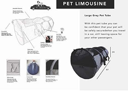 Pet Tube Soft Car Crate Large Kennel the Safe Dog and Cat Travel Mobile Home Pet Limo with Seat Belts and Storage Bag 47Lx24H SUV